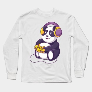 Cute Panda Playing Video Games - Funny Animals Long Sleeve T-Shirt